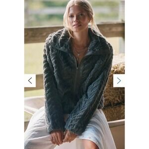 Anthropologie Pilcro Faux Fur Texture  Sherpa Full Zip Jacket XS Gray Cool Olive